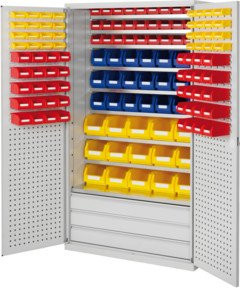 Kappes Grossraumschrank Mod. 20 Loch-/ Schlitzplatten in Grau mit Regalböden, Schubladen und Schloss, B/T/H: 113 x 59 x 195 cm - Bild 1