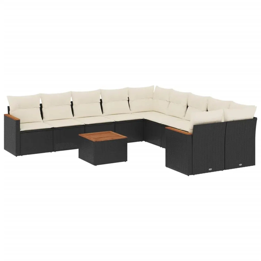vidaXL 11-teilige Garten-Sofagarnitur aus Poly-Rattan mit Kissen in Schwarz-Creme - Bild 2