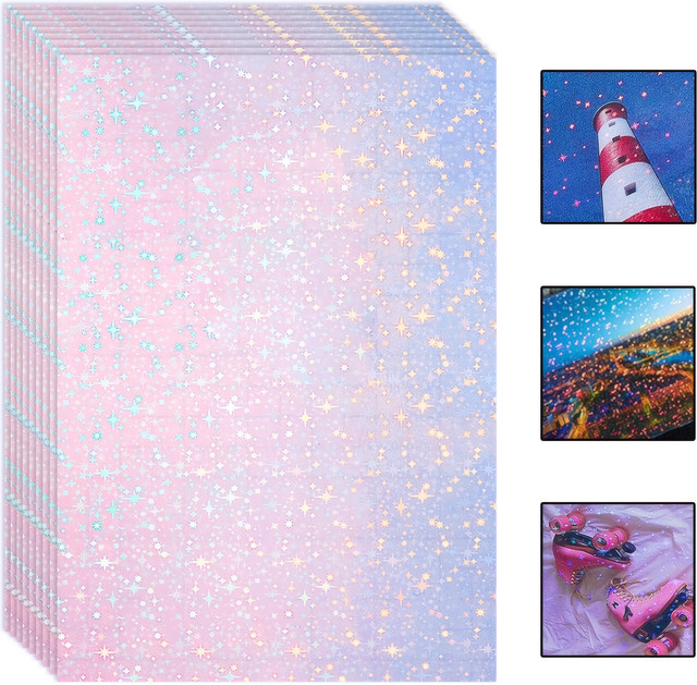 20 Blatt holografische Kaltlaminierungsfolie im A4-Format mit Sternmuster, transparent und wasserfest - Bild 1