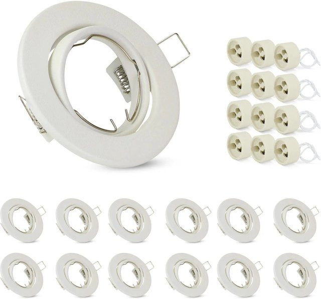 NETTLIFE Kit 12 Einbaurahmen für GU10 Spots in Weiß, verstellbar um 30 Grad, aus Metall für LED und Halogen, 230 V - Bild 1