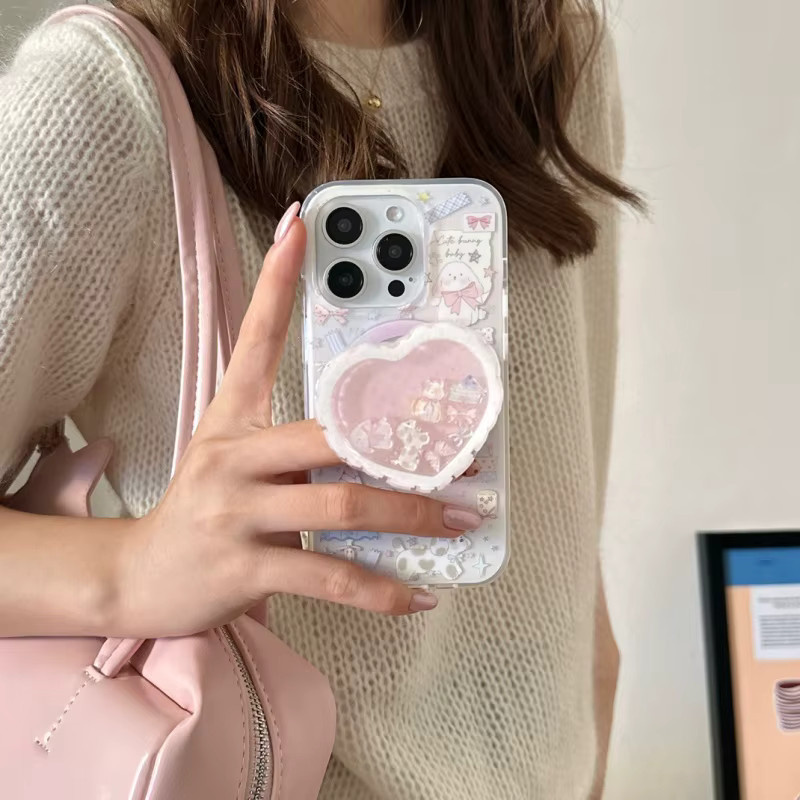 DIXSG Magnetischer Griptok Telefonständer mit Cartoon Quicksand Herz für MagSafe iPhone, Farbe: Pink - Bild 2