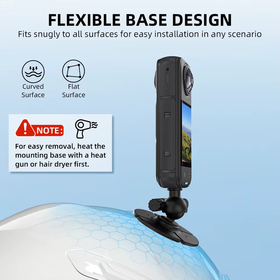 Flymile Universal-Klebehalterung mit drehbarem Kugelkopf für Insta360 X5 X4, Ace Pro 2 und DJI Osmo Action 6 in Schwarz - Bild 3