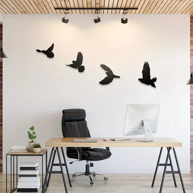 Cifbuy 4er Set Metall Wanddekoration Vögel in Schwarz mit Klebebefestigung für Innen und Außen - Bild 1