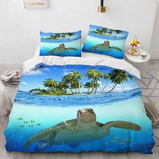 Bettwäsche Set mit 3D Meeresschildkröten Motiv von Your Warm Home in Blau, 3-teilig aus Polyester - Bild 1