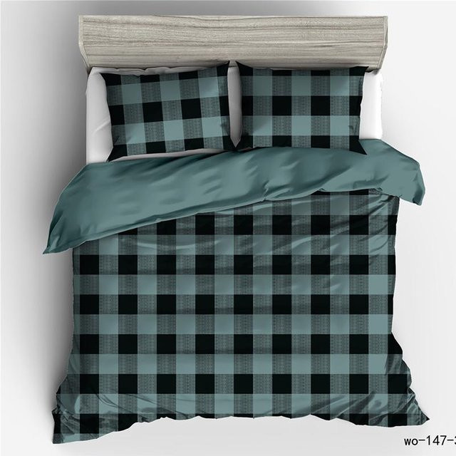 RunGrape Bettwäsche Set im nordischen Design mit Karomuster, Blau, Microfaser, B/H: 240 x 220 cm - Bild 1