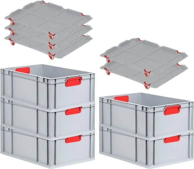 PROREGAL Spar Set 5x Eurobox Nextgen Color mit Auflagedeckel und Schiebeschnappverschlüssen, Farbe Rot, H x B x T: 22 x 40 x 60 cm - Bild 1