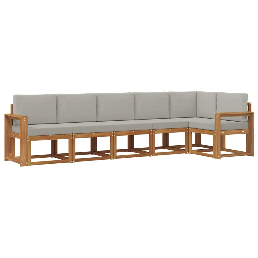 vidaXL Outdoor-Sofagarnitur in L-Form aus massivem Akazienholz mit Kissen, Natur und Hellgrau - Bild 2