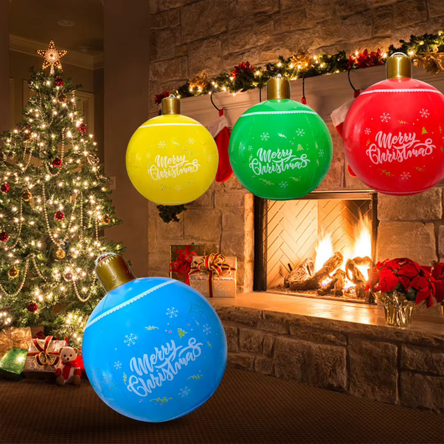 Aufblasbare Weihnachtskugel von APWIKOGER in Rot, 24 Zoll Durchmesser, dekorative PVC-Weihnachtskugel mit Schneeflocken-Design für Außenbereich, Garten und Veranda - Bild 2