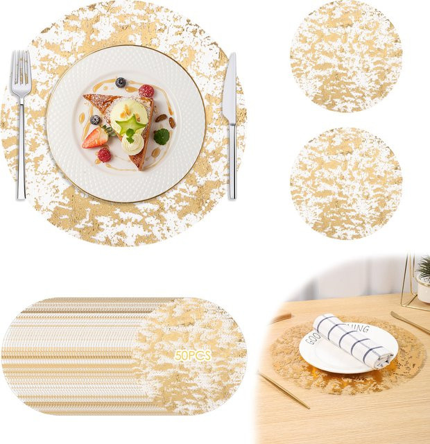 50 Stück Willstar Goldfolien-Tischset, rund, Durchmesser: 33 cm, Einweg-Tischset für Party und Weihnachten - Bild 1