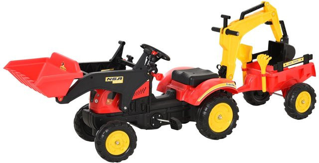 HOMCOM Trettraktor mit Anhänger und Frontlader ab 3 Jahre Rot - Bild 1