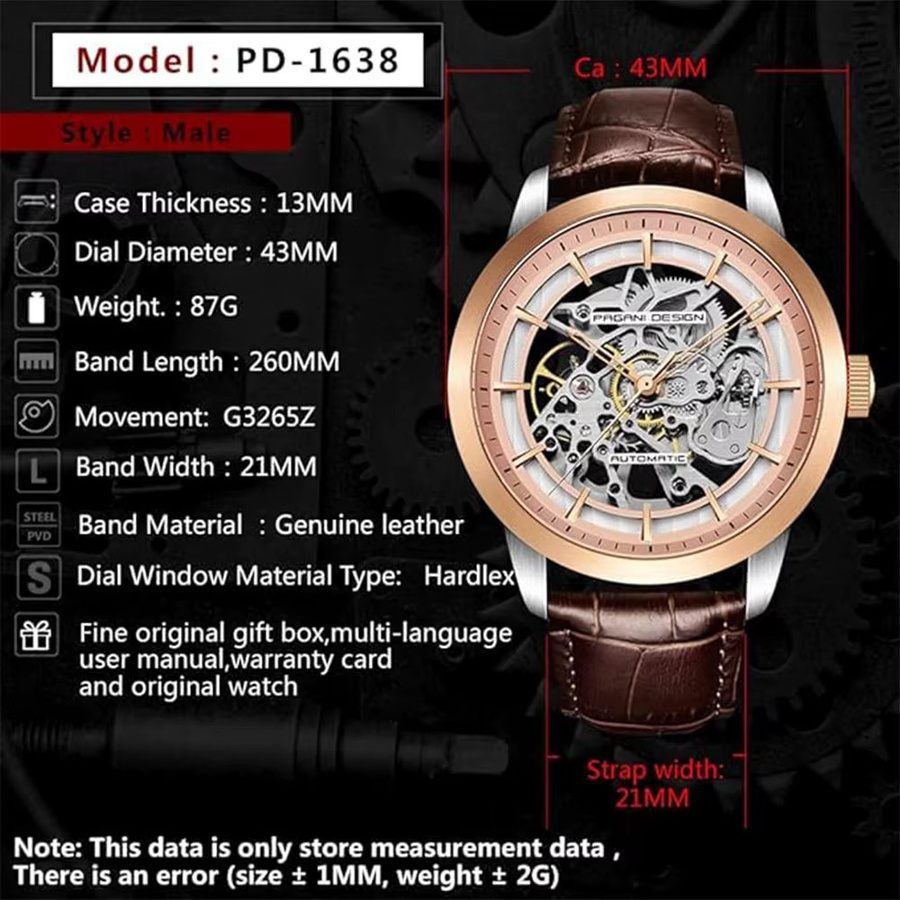 PAGANI DESIGN Armbanduhr, Automatik, Edelstahl, Leder, 43 mm, Herren - Bild 4