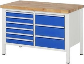 Rau Werkbank höhenverstellbar mit 8 Schubladen, Farbe Weiß, B/T/H: 125 x 70 x 84-104 cm - Bild 1