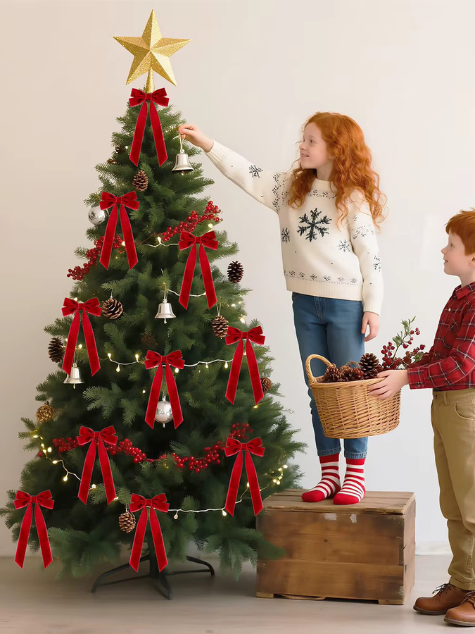 EsenTroye Weihnachtsschleifen aus Samt in Rot und Burgund für Weihnachtsbaum, Kranz und DIY-Dekoration, 10 Stück - Bild 5