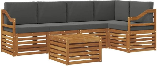 vidaXL Gartenmöbel Set 6-teilig aus Akazienmassivholz in Anthrazit und Beige mit L-Form, Eckelement und Couchtisch - Bild 1