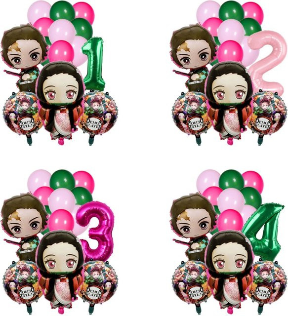 Bandai Demon Slayer Party-Set mit Tanjiro Kamado Folienballons, Latexballons und Zahlenballons in Multicolour für Kindergeburtstage und Partydekoration - Bild 1