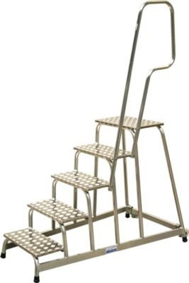 Krause Montagetritt aus Aluminium mit Handlauf und Fahrrollen, 5 Stufen, Farbe Silber, Höhe: 100 cm - Bild 1