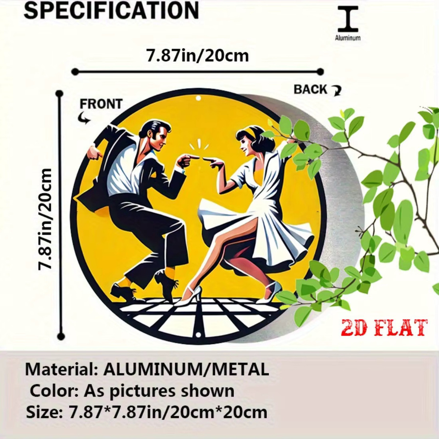 CIFBUY Retro Dance Metallblechschild Rund, Vintage Aluminium Wandkunst in Multicolour für Café, Garage und Home Decor, Durchmesser: 20 cm - Bild 2