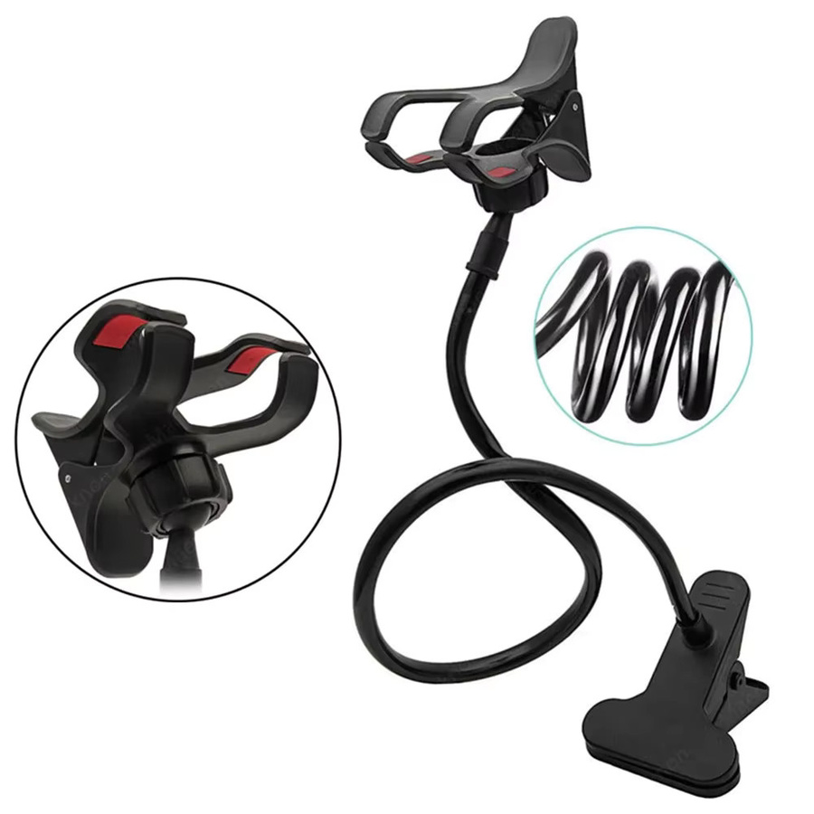 Universelle flexible Handyhalterung als tragbarer Clip-Ständer für Smartphone im Bett oder auf dem Schreibtisch in Pink oder Schwarz - Bild 1
