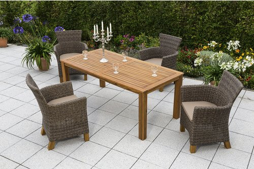 Merxx Gartenmöbel-Set Toskana 9-teilig aus Akazienholz und Aluminium in Beige und Braun mit Tisch B: 185 cm, T: 90 cm - Bild 1