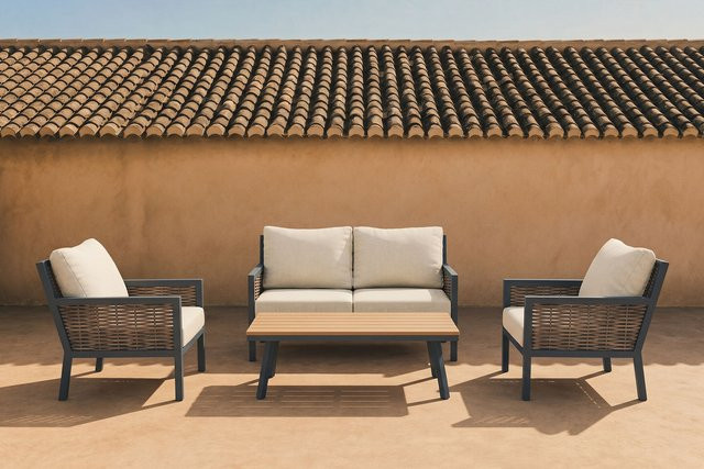 OUTFLEXX Aurelia Gartenlounge für 4 Personen aus Aluminium und Polyrattan mit Kissen in Anthrazit und Beige - Bild 1