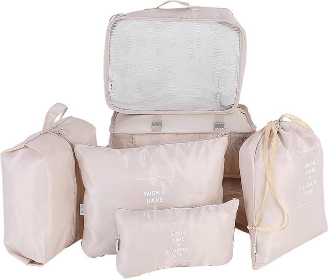 7er Set Tragbare Kleideraufbewahrungstaschen und Unterwäsche Organizer von CosyHome in Beige und Weiß - Bild 1