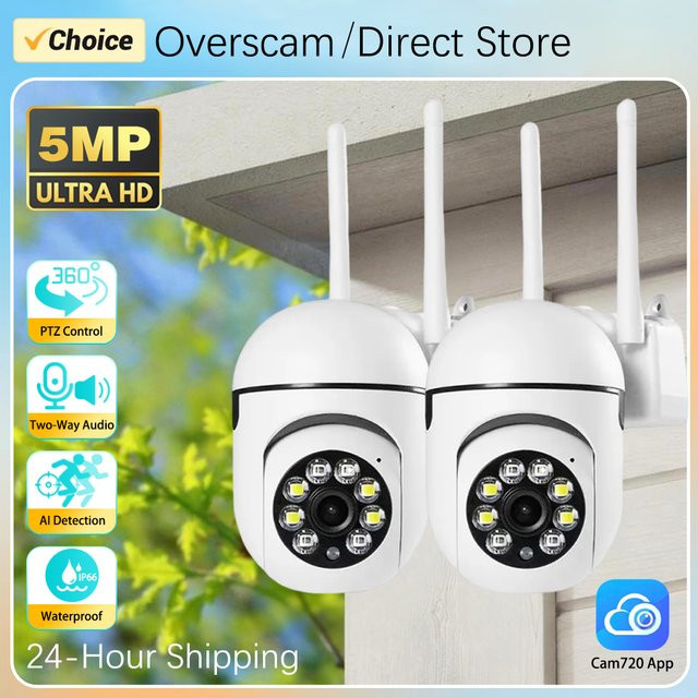 Overscam 5MP Outdoor WLAN-Sicherheitskamera PTZ-IP-Kamera mit Auto-Tracking, Zwei-Wege-Audio und Nachtsicht in Farbe, Weiß - Bild 1