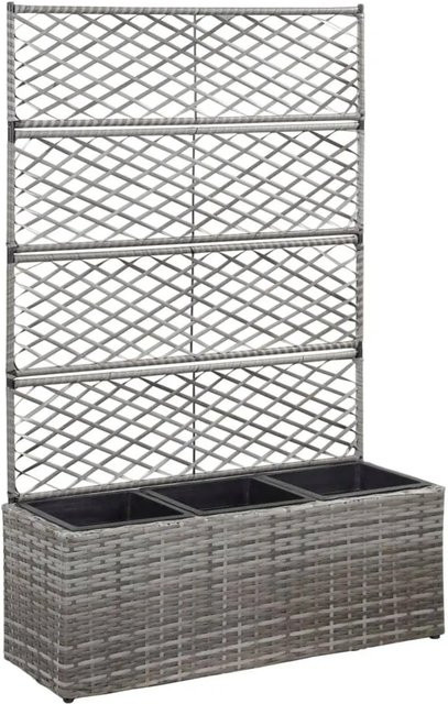 DELUKE Rankkasten ELOT Pflanzgefäß aus Poly Rattan in Grau mit 3 Töpfen, Hochbeet mit Rankgitter, B/T/H: 83 x 30 x 130 cm - Bild 1