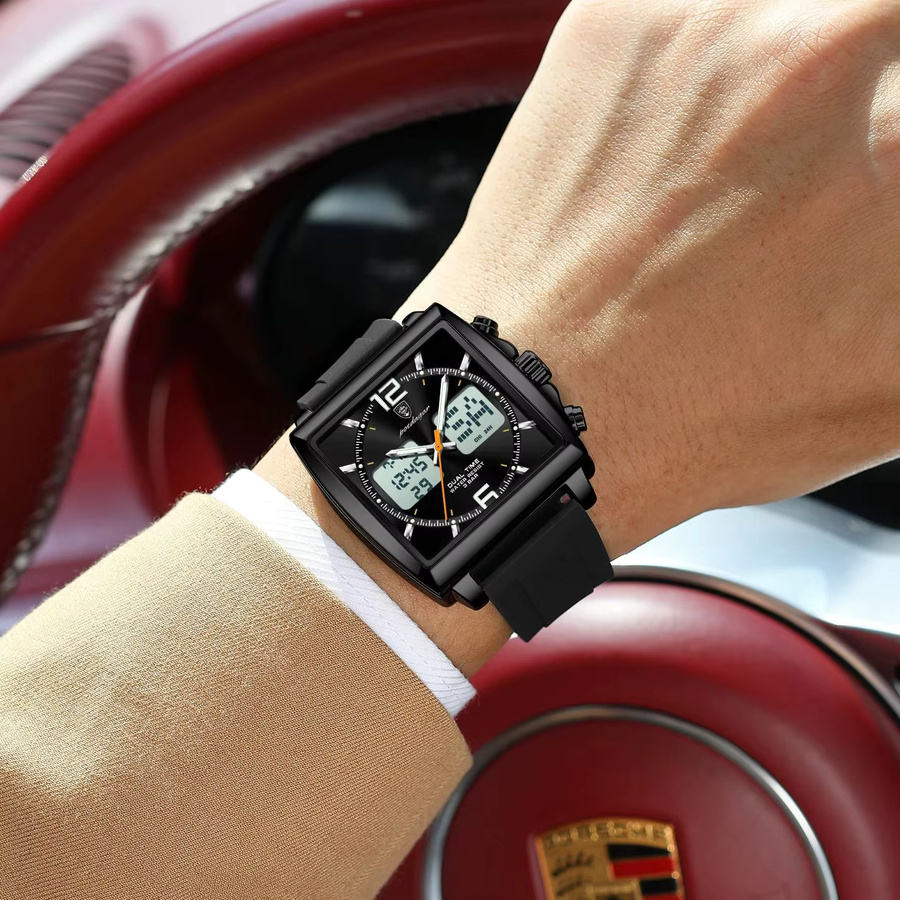 POEDAGAR Armbanduhr, Quarz, Digitaluhr, eckig, Schwarz, Herren - Bild 5
