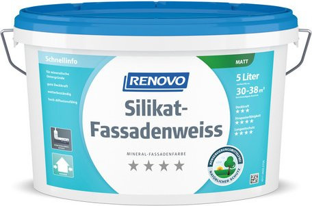 RENOVO Fassadenweiss Silikatfarbe auf Wasserbasis in Matt und Weiss für Gipskartonplatten - Bild 1