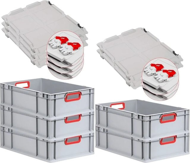 PROREGAL Spar Set 5x Eurobox Nextgen Color mit Scharnierdeckel und Schiebeschnappverschlüssen, Rot, H x B x T: 17 x 40 x 60 cm - Bild 1