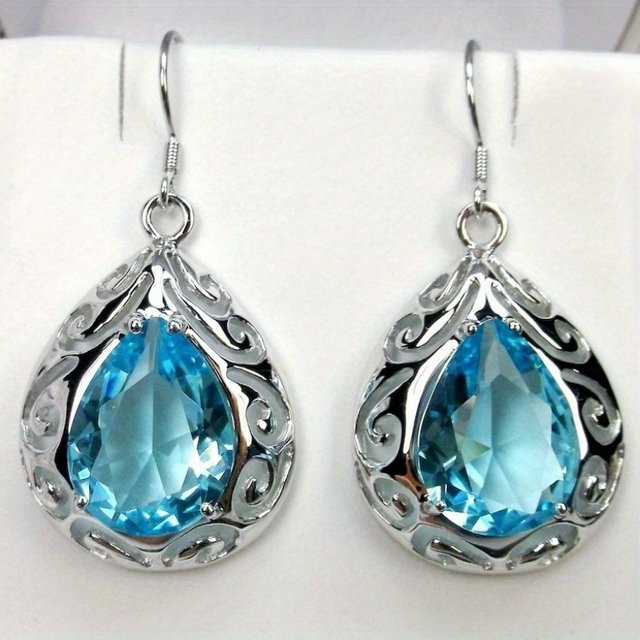 YoYo Ohrringe, Vintage, Silber, blaue Zirkonia, Damen - Bild 1