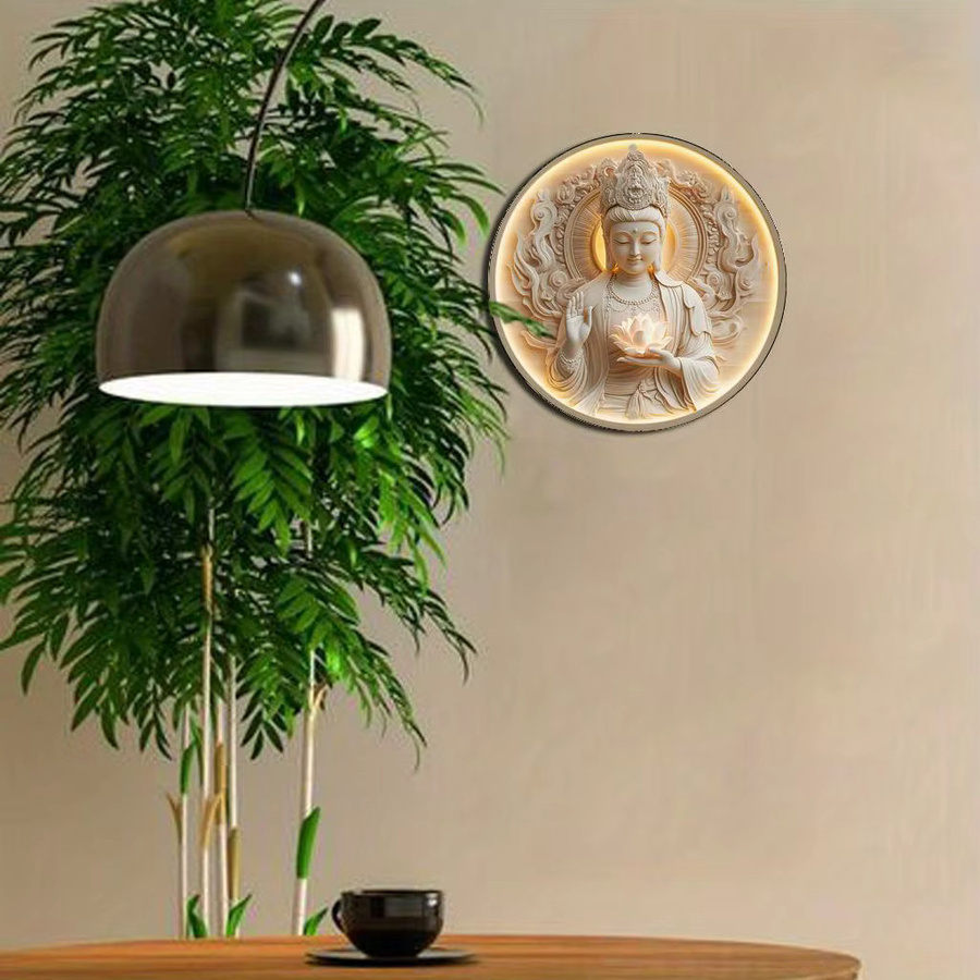Potdemiel Rundes Vintage Wandbild Guanyin Bodhisattva aus Aluminium mit Blumenmotiv Durchmesser: 20 cm - Bild 4