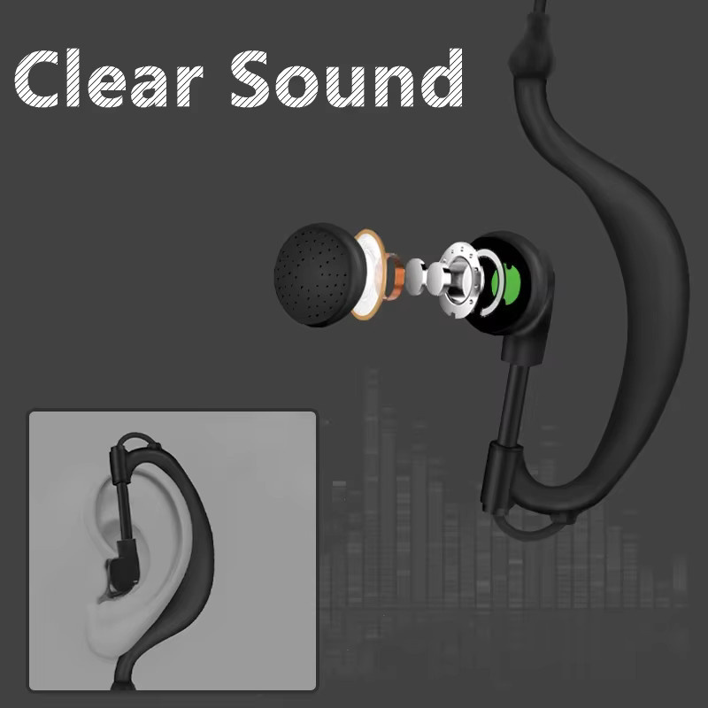 Baofeng In-Ear Walkie Talkie Headset mit Nylon-Geflecht in Schwarz für Kenwood Motorola und Quan Sheng Radios mit 1-poligem oder 2-poligem Anschluss - Bild 4