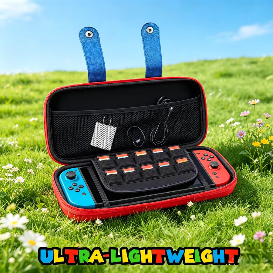 Chimoor Pixel-Themen-Etui für Nintendo Switch in Rot-Blau mit 10 Spiele-Aufbewahrungsfächern und weichem Innenfutter - Bild 2