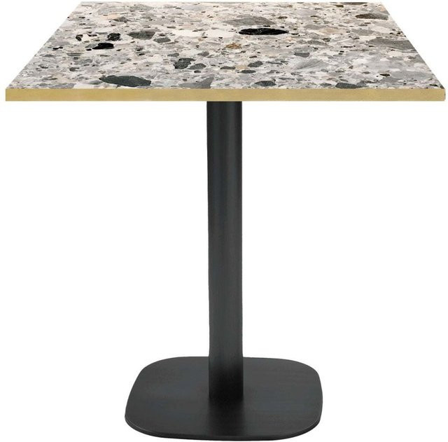 RestooTab Tisch Round quadratisch in Steingrau Terrazzo und Schwarz mit Messingkanten, B/T/H: 70 x 70 x 75 cm - Bild 1