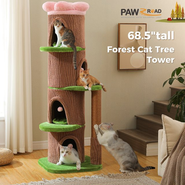 PAWZ Road Luxuriöser Katzenbaum mit 4 Höhlen, Blumen-Dachbett und integriertem Spielzeug in Floral Design - Bild 1