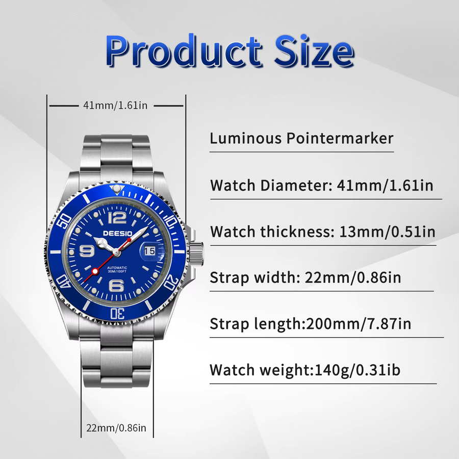 Deesio Armbanduhr, Automatik, Edelstahl, Blau, Herren - Bild 6