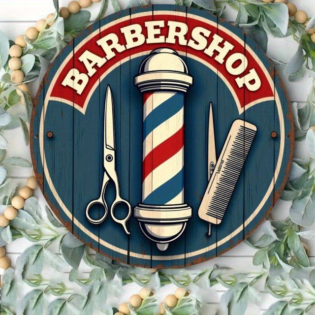 HELLOYOUNG Vintage Barbershop Metallwandkunst mit Schere, Stange und Kamm zur Wandmontage - Bild 1