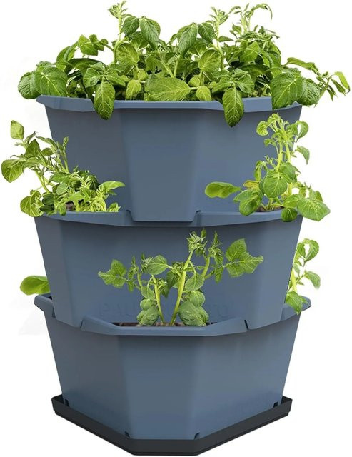 Gusta Garden Paul Potato Kartoffelturm Hochbeet mit 3 Etagen und Untersetzer, Blau, B: 50 cm, T: 38 cm, H: 38 cm - Bild 1