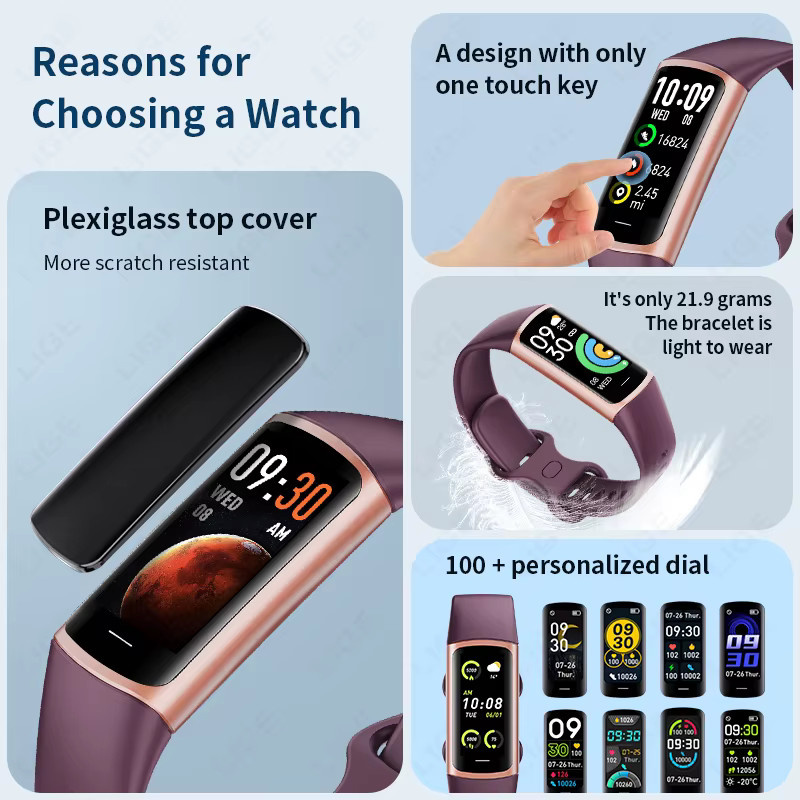 LIGE Smartwatch Fitness Tracker mit Gesundheitsmonitor, Wasserdichtes Sport Smart Armband für Android und iOS, Pink/Roségold - Bild 6