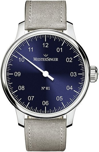 Meistersinger Einzeigeruhr, Handaufzug, Edelstahl, Blau, Leder, 43 mm, Unisex - Bild 1