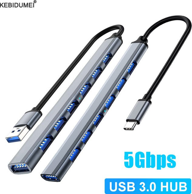 Kebidumei USB-C Hub Multiport Splitter mit USB 3.0 und USB 2.0 Anschlüssen, High Speed 5Gbps, Grau - Bild 1