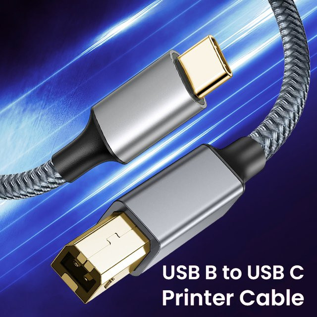 NIERBO USB B auf USB C Druckerkabel aus Nylon für MacBook Pro/Air und MIDI-Geräte - Bild 1