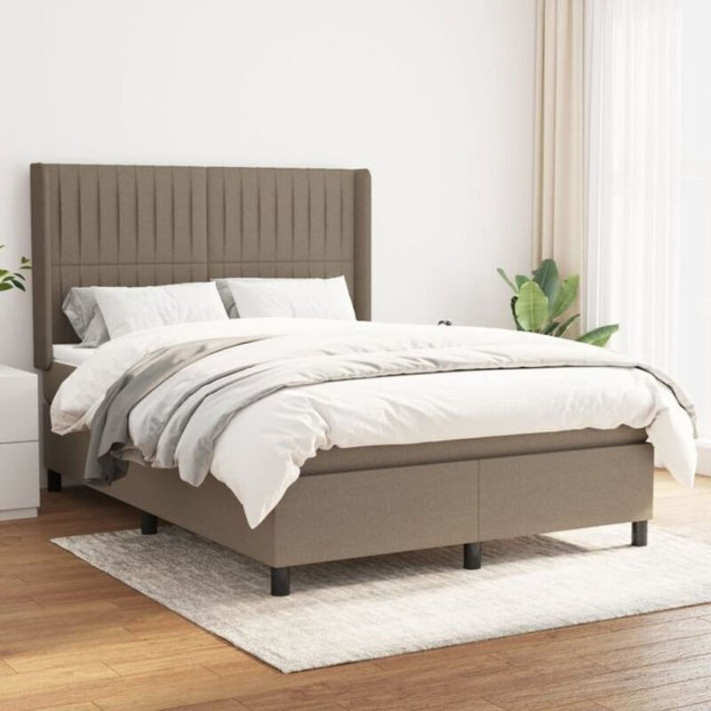 vidaxl Boxspringbett mit Matratze in Taupe meliert, Modernes Design aus Stoff und Holzwerkstoff, B/T/H: 140 x 200 x 118 cm - Bild 1