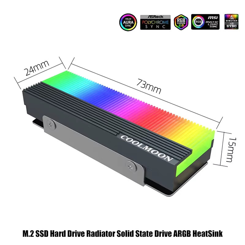 CoolMoon M.2 SSD 2280 ARGB Heatsink RGB Kühler für NVMe M.2 Solid State Drive in Schwarz/Weiß mit 5V Mainboard Sync - Bild 2
