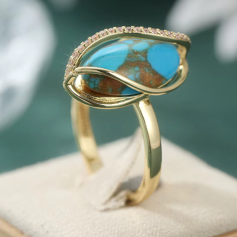 YoYo Ring, Synthetischer Türkis, Gold, Damen - Bild 2