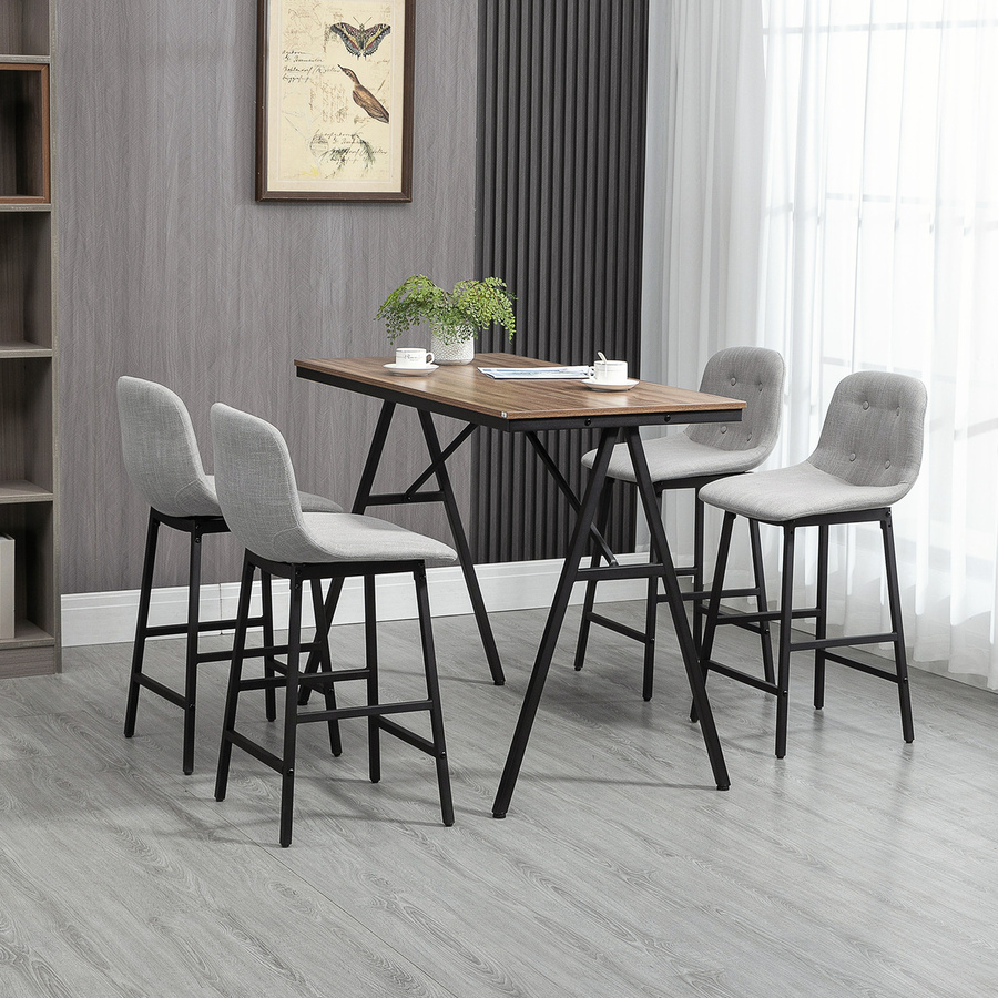 HOMCOM Bartisch Set 5-teilig in Nussbaum mit Barhockern im Industrie-Design, Essgruppe für Esszimmer, B/T/H: 120 x 60 x 91 cm - Bild 2