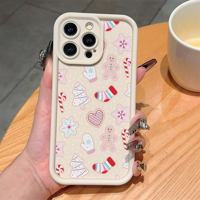 Apple iPhone Handyhülle mit Rosa Lebkuchenmann-Weihnachtsbaummuster, TPU Anti-Drop Schutzhülle in Pink, Beige und Multicolour, passend für iPhone 17, 16, 15, 14, 13, 12, 11 Pro Max und weitere Modelle - Bild 1