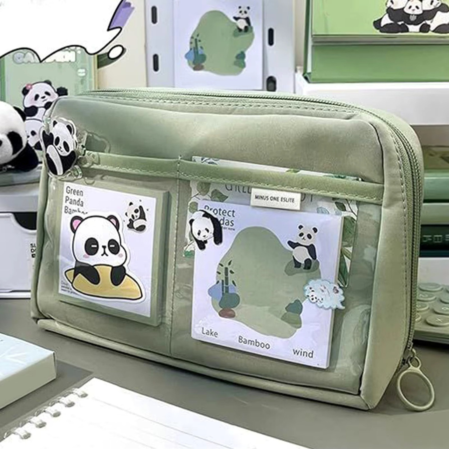 Niedliches Panda Briefpapier-Set und Federmäppchen in Grün für Studenten und Schüler - Bild 3