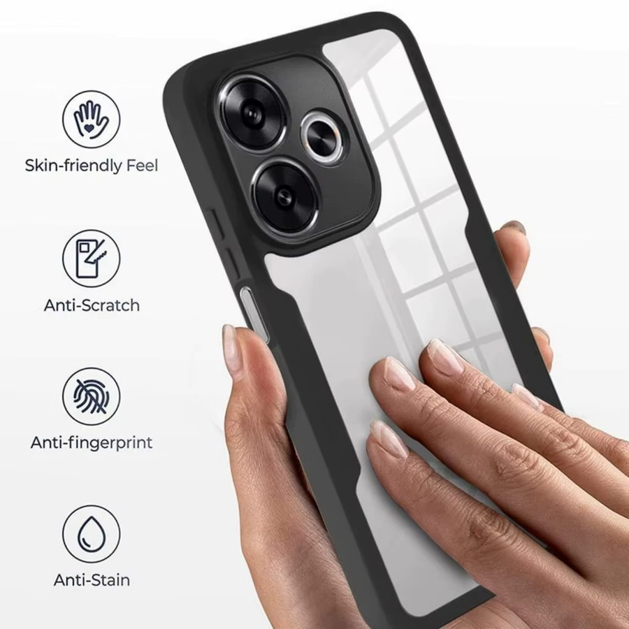 Stoßfeste 360 Grad Handyhülle für Xiaomi Redmi 13 4G 5G Note 13R mit integriertem Displayschutz und transparenter Rückseite in Schwarz und Transparent - Bild 1